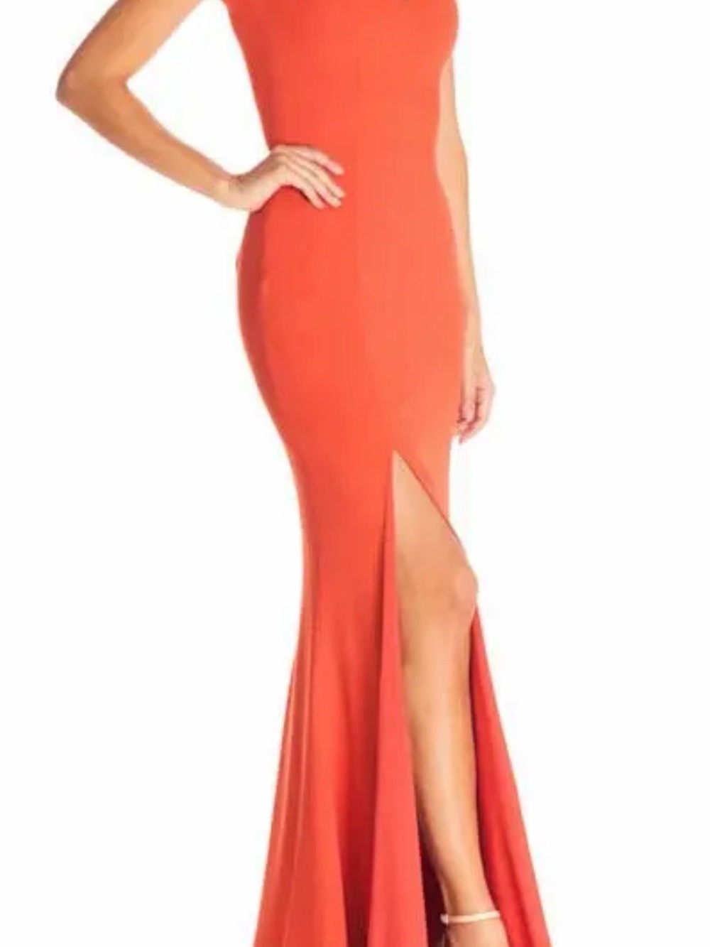 Dress the Population Coral-Orange Maxi Dress with High Front Slit